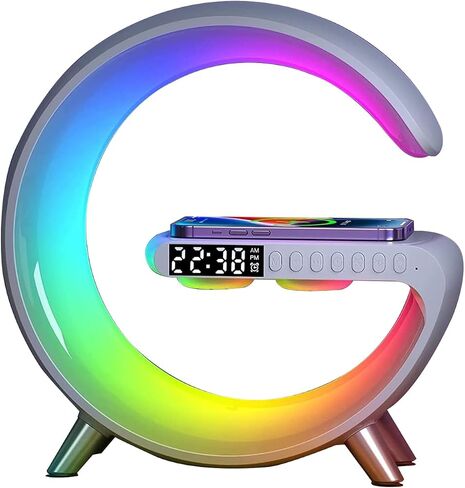 Smart LED Table Lamp,4-in-1 Wireless Charger with Speaker,Night Light, Alarm Clock, and Bluetooth Speaker with App Control for Bedroom and Home Decor (Black, Large) in Saudi Arabia