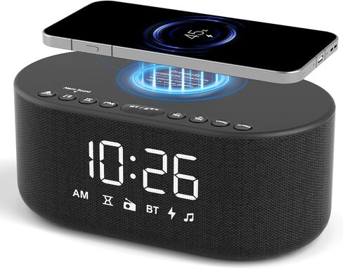 DreamSky Alarm Clock Radio with Wireless Charging and Bluetooth Speaker | Loud Alarm for Heavy Sleepers, Bedroom Digital FM Radio with Sleep Timer, 0-100% Dimmer, 9 Alarm Sounds & 16 Volumes, USB in Saudi Arabia