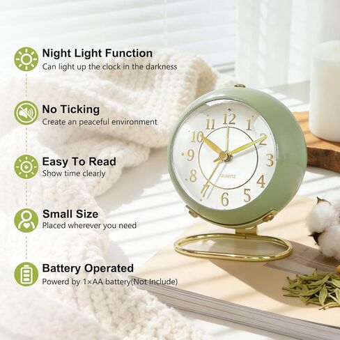 Analog Alarm Clock, Retro Small Desk Clock with Night Light, Cute Simple Design, Silent Non-Ticking, Battery Powered, Backlight Clock for Bedroom,Travel,Kitchen,Bedside Desktop Decor in Kuwait