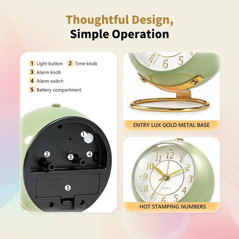 Analog Alarm Clock, Retro Small Desk Clock with Night Light, Cute Simple Design, Silent Non-Ticking, Battery Powered, Backlight Clock for Bedroom,Travel,Kitchen,Bedside Desktop Decor in Kuwait