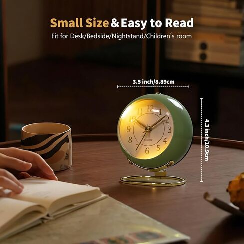 Analog Alarm Clock, Retro Small Desk Clock with Night Light, Cute Simple Design, Silent Non-Ticking, Battery Powered, Backlight Clock for Bedroom,Travel,Kitchen,Bedside Desktop Decor in Kuwait
