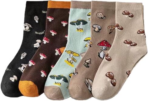 5 Pairs Cute Cartoon Pattern Polyester Crew Socks for Women & Teens in Kuwait