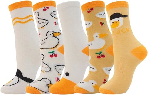 5 Pairs Cute Cartoon Pattern Polyester Crew Socks for Women & Teens in Kuwait