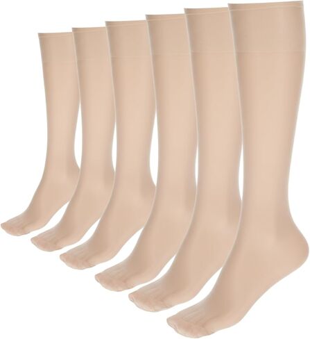 Skrfren 6 Pairs Nylon Knee High Stockings for Women, Sheer Knee High Stockings 40 Denier Nylon Socks with Reinforced Toes Nude One Size in Kuwait