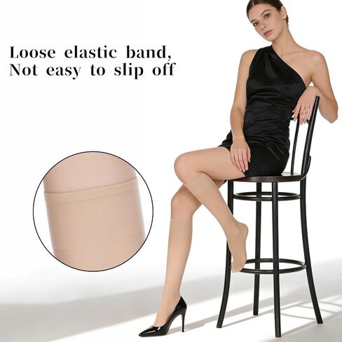 Skrfren 6 Pairs Nylon Knee High Stockings for Women, Sheer Knee High Stockings 40 Denier Nylon Socks with Reinforced Toes Nude One Size in Kuwait