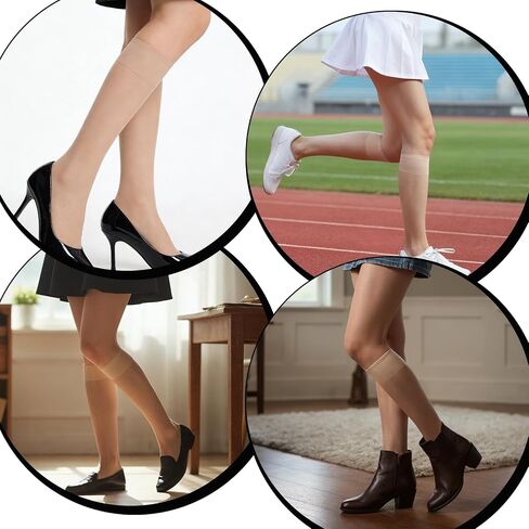 Skrfren 6 Pairs Nylon Knee High Stockings for Women, Sheer Knee High Stockings 40 Denier Nylon Socks with Reinforced Toes Nude One Size in Kuwait