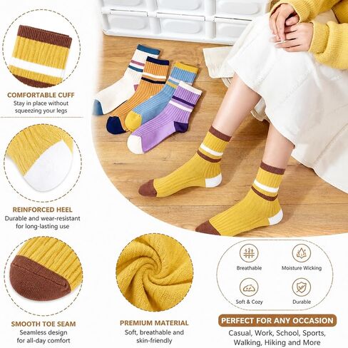 Women Casual Calf Socks - Color Cute Cotton Crew Socks - Soft Above Ankle Sock Colorful in Saudi Arabia