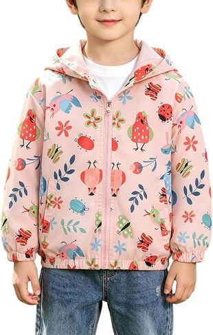 Kids Rain Jacket Windproof Long Sleeve Printed Zip Up Hooded Jackets Lightweight Outdoor Tactical Raincoats 1-9 Y in Kuwait