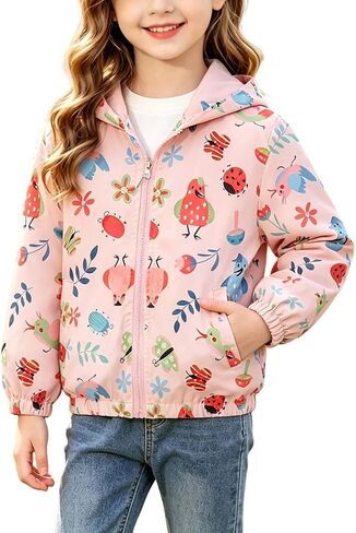 Kids Rain Jacket Windproof Long Sleeve Printed Zip Up Hooded Jackets Lightweight Outdoor Tactical Raincoats 1-9 Y in Kuwait
