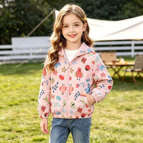 Kids Rain Jacket Windproof Long Sleeve Printed Zip Up Hooded Jackets Lightweight Outdoor Tactical Raincoats 1-9 Y in Kuwait