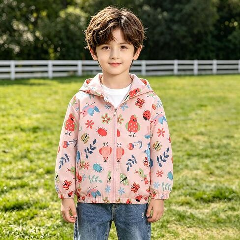 Kids Rain Jacket Windproof Long Sleeve Printed Zip Up Hooded Jackets Lightweight Outdoor Tactical Raincoats 1-9 Y in Kuwait