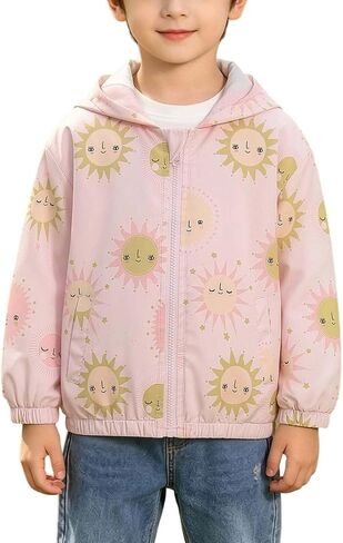 Kids Rain Jacket Windproof Long Sleeve Printed Zip Up Hooded Jackets Lightweight Outdoor Tactical Raincoats 1-9 Y in Kuwait