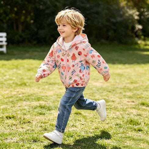 Kids Rain Jacket Windproof Long Sleeve Printed Zip Up Hooded Jackets Lightweight Outdoor Tactical Raincoats 1-9 Y in Kuwait