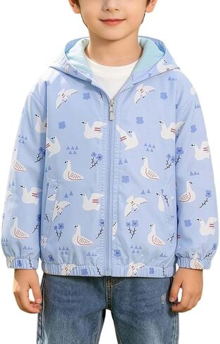 Kids Rain Jacket Windproof Long Sleeve Printed Zip Up Hooded Jackets Lightweight Outdoor Tactical Raincoats 1-9 Y in Kuwait