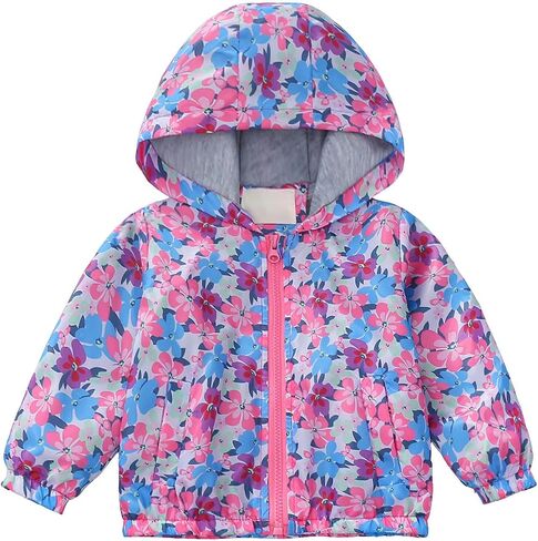 Kids Rain Jacket Windproof Long Sleeve Printed Zip Up Hooded Jackets Lightweight Outdoor Tactical Raincoats 1-9 Y in Kuwait