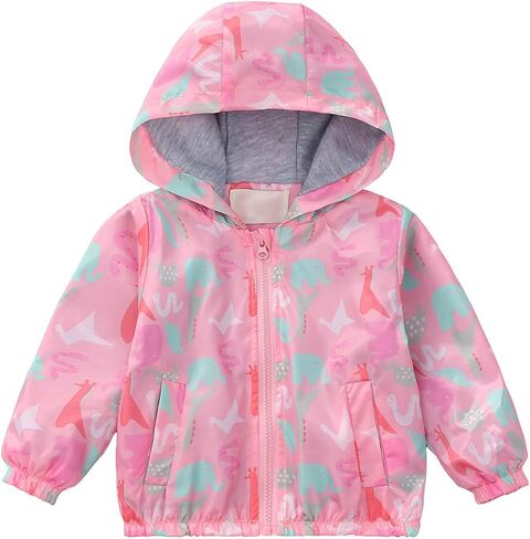 Kids Rain Jacket Windproof Long Sleeve Printed Zip Up Hooded Jackets Lightweight Outdoor Tactical Raincoats 1-9 Y in Kuwait
