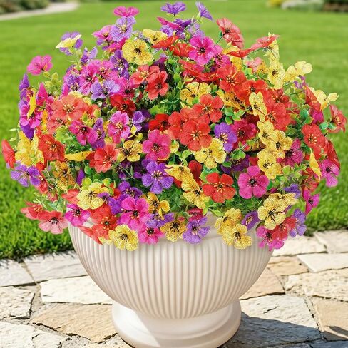 Lifewit Artificial Flowers for Outdoor Indoor, 12 Bundles Plastic Fake Flowers Daisy with Eucalyptus Leaves for Home Garden Decor, Porch, Window Box(Mix for Fuchsia Purple Yellow Red) in Kuwait