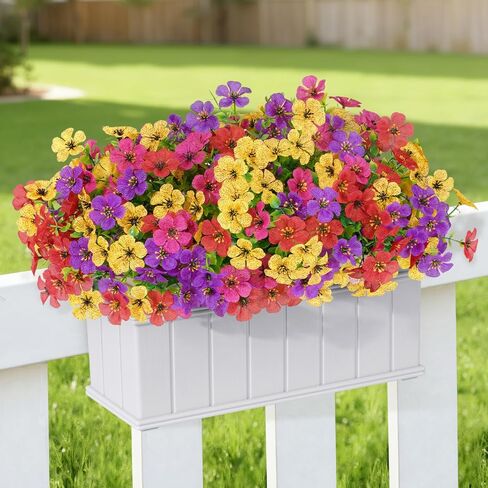 Lifewit Artificial Flowers for Outdoor Indoor, 12 Bundles Plastic Fake Flowers Daisy with Eucalyptus Leaves for Home Garden Decor, Porch, Window Box(Mix for Fuchsia Purple Yellow Red) in Kuwait