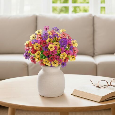 Lifewit Artificial Flowers for Outdoor Indoor, 12 Bundles Plastic Fake Flowers Daisy with Eucalyptus Leaves for Home Garden Decor, Porch, Window Box(Mix for Fuchsia Purple Yellow Red) in Kuwait