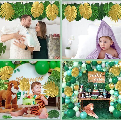 72 Pieces 10 Kinds Artificial Palm Leaves Golden Tropical Leaves with Stems Jungle Leaves Decorations for Hawaiian Luau Party Beach Baby Shower Wedding Birthday in Kuwait