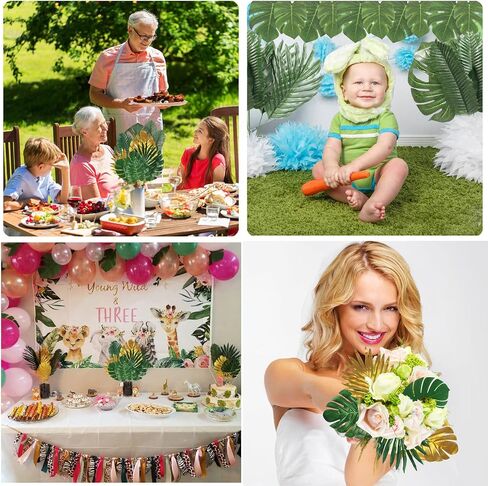 72 Pieces 10 Kinds Artificial Palm Leaves Golden Tropical Leaves with Stems Jungle Leaves Decorations for Hawaiian Luau Party Beach Baby Shower Wedding Birthday in Kuwait