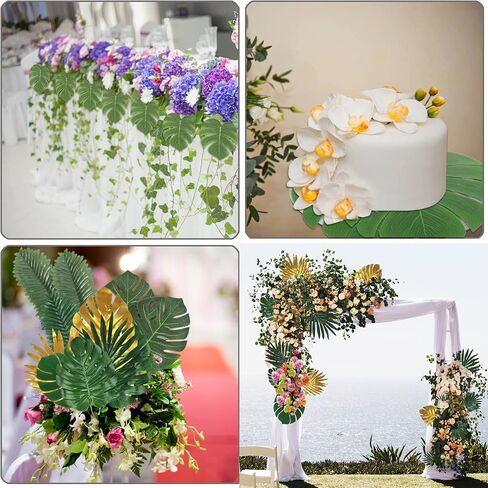 72 Pieces 10 Kinds Artificial Palm Leaves Golden Tropical Leaves with Stems Jungle Leaves Decorations for Hawaiian Luau Party Beach Baby Shower Wedding Birthday in Kuwait