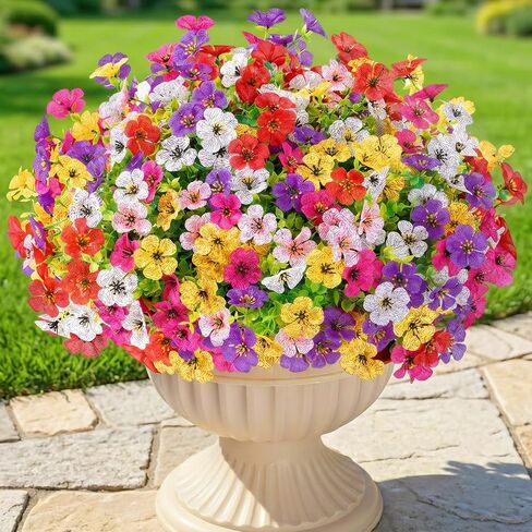 Lifewit Artificial Flowers for Outdoor Indoor, 12 Bundles Plastic Fake Flowers Daisy with Eucalyptus Leaves for Home Garden Decor, Porch, Window Box(Mix for Fuchsia Purple Yellow Red) in Kuwait