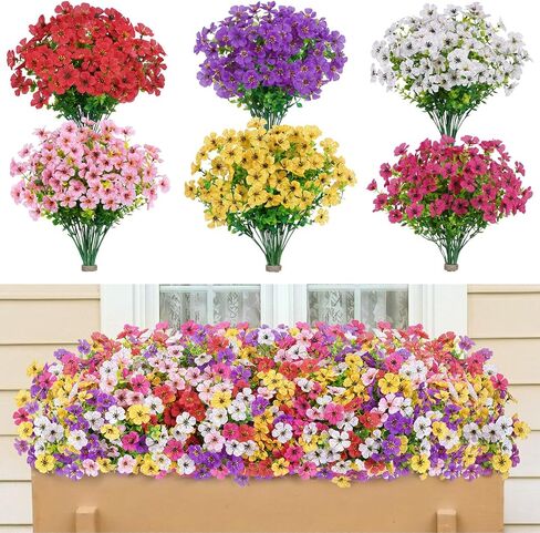 Lifewit Artificial Flowers for Outdoor Indoor, 12 Bundles Plastic Fake Flowers Daisy with Eucalyptus Leaves for Home Garden Decor, Porch, Window Box(Mix for Fuchsia Purple Yellow Red) in Kuwait