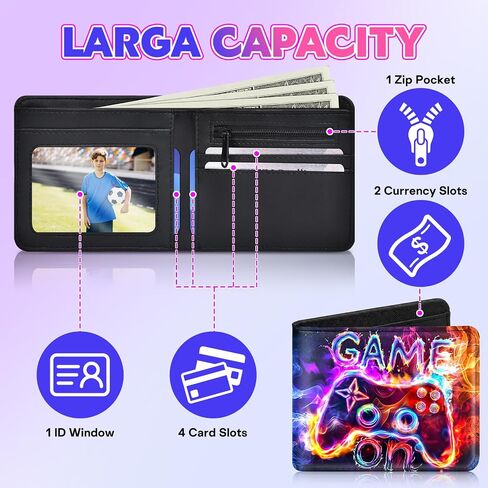 Kids Wallets for Boys, Cool Wallet for Teen Boys, Leather Bifold Wallets with Coin Pocket ID Window for Kids Boys Teenager in Saudi Arabia