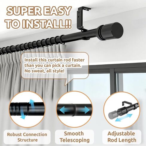 Outdoor Curtain Rods for Patio, Extra Long Rod (32 to 240 Inch) – Heavy Duty Curtain Rod, Adjustable Wall & Ceiling Mount, Matte Black Room Divider, For 1 Large Window or 2 Windows,5 Holders in Saudi Arabia