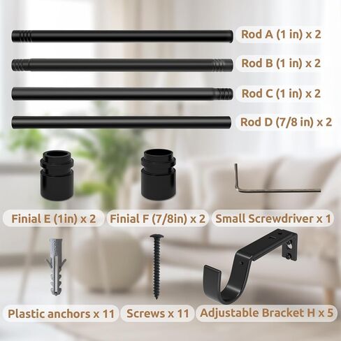 Outdoor Curtain Rods for Patio, Extra Long Rod (32 to 240 Inch) – Heavy Duty Curtain Rod, Adjustable Wall & Ceiling Mount, Matte Black Room Divider, For 1 Large Window or 2 Windows,5 Holders in Saudi Arabia