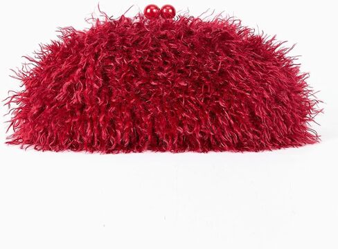 Women Faux Fur Kisslock frame pouch bag winter warm red bag clasp clutch bag with chain crossbody in Saudi Arabia