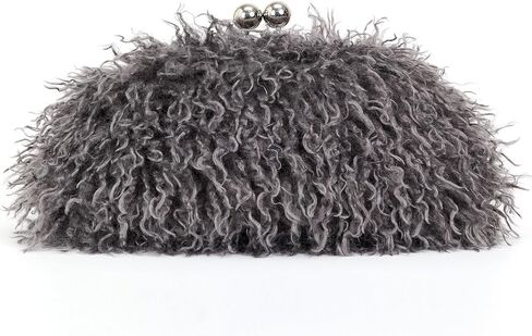 Women Faux Fur Kisslock frame pouch bag winter warm red bag clasp clutch bag with chain crossbody in Kuwait
