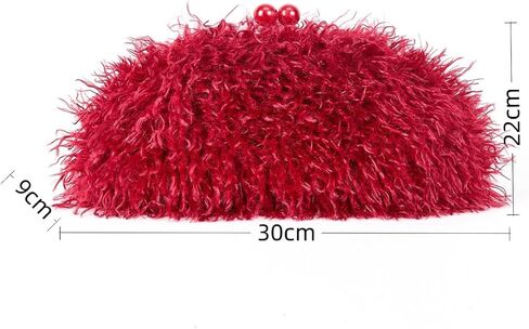 Women Faux Fur Kisslock frame pouch bag winter warm red bag clasp clutch bag with chain crossbody in Saudi Arabia