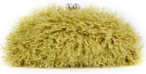 Women Faux Fur Kisslock frame pouch bag winter warm red bag clasp clutch bag with chain crossbody in Saudi Arabia
