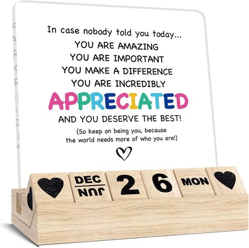 Inspirational Gifts Calendar - Thank You Appreciation Gifts for Women Man, Wooden Block Calendar Desk Sign for Friends Coworker Employee Staff Manager Teacher Motivational Office Decor Accessories in Saudi Arabia