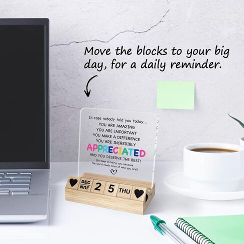 Inspirational Gifts Calendar - Thank You Appreciation Gifts for Women Man, Wooden Block Calendar Desk Sign for Friends Coworker Employee Staff Manager Teacher Motivational Office Decor Accessories in Saudi Arabia