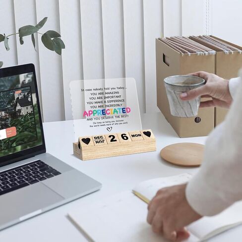 Inspirational Gifts Calendar - Thank You Appreciation Gifts for Women Man, Wooden Block Calendar Desk Sign for Friends Coworker Employee Staff Manager Teacher Motivational Office Decor Accessories in Saudi Arabia