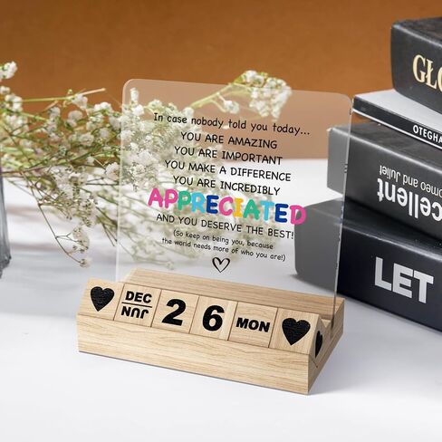 Inspirational Gifts Calendar - Thank You Appreciation Gifts for Women Man, Wooden Block Calendar Desk Sign for Friends Coworker Employee Staff Manager Teacher Motivational Office Decor Accessories in Saudi Arabia