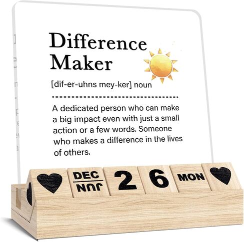 Inspirational Gifts Calendar - Thank You Appreciation Gifts for Women Man, Wooden Block Calendar Desk Sign for Friends Coworker Employee Staff Manager Teacher Motivational Office Decor Accessories in Saudi Arabia