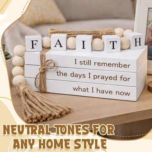 Farmhouse White Fake Decorative Books for Home Office Decor - Religion Christian Faith Aesthetic for Living Room, Console Table, Bookshelf, Tv Stand, Entryway in Saudi Arabia