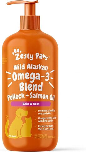 Zesty Paws Salmon Omega Oil Hemp for Dogs and Cats with Wild Alaskan Salmon Oil Omega 3 and 6 Fatty Acids with EPA DHA for Pets Supports Normal Skin Moisture and Immune System Function 16oz in Kuwait