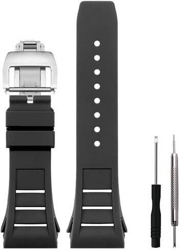 25mm Screw Fitting Black Silicone Rubber Watch Band Strap Compatible with Richard Mille RM035-25mm Richard Mille Watch Band in Saudi Arabia