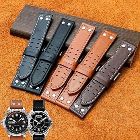 22mm Black Leather Watch Band Strap Compatible with Hamilton H760250 H77616533-22mm Hamilton Leather Watch Strap in Saudi Arabia