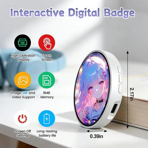 Digital Badge Pin with Touch Screen & HD Display - Smart E-Badge for GIF/Video Playback, Multi-Photo Slideshow - Electronic Badge Keychain for Backpacks, Cyberpin Gift for Panini World Cup in Saudi Arabia