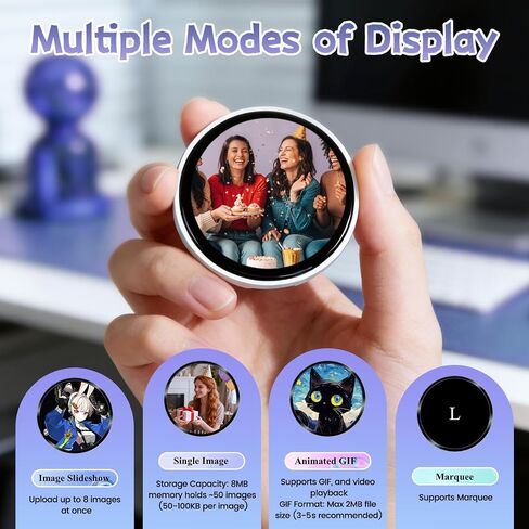 Digital Badge Pin with Touch Screen & HD Display - Smart E-Badge for GIF/Video Playback, Multi-Photo Slideshow - Electronic Badge Keychain for Backpacks, Cyberpin Gift for Panini World Cup in Saudi Arabia