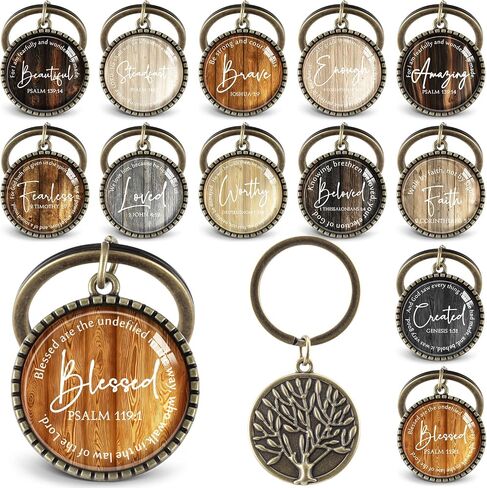 Equsion 36 Pcs Father's Day Christian Keychain Bulk Mini Bible Verse Keychains with Scripture Quote Religious Gifts for Women Men (Wood Grain) in Kuwait