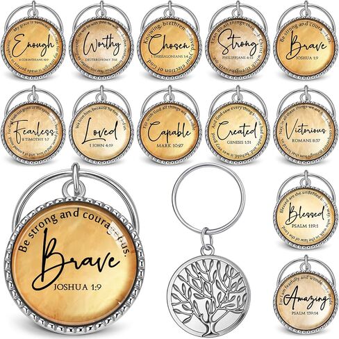 Equsion 36 Pcs Father's Day Christian Keychain Bulk Mini Bible Verse Keychains with Scripture Quote Religious Gifts for Women Men (Wood Grain) in Kuwait