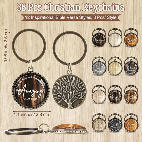 Equsion 36 Pcs Father's Day Christian Keychain Bulk Mini Bible Verse Keychains with Scripture Quote Religious Gifts for Women Men (Wood Grain) in Kuwait