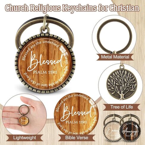 Equsion 36 Pcs Father's Day Christian Keychain Bulk Mini Bible Verse Keychains with Scripture Quote Religious Gifts for Women Men (Wood Grain) in Kuwait